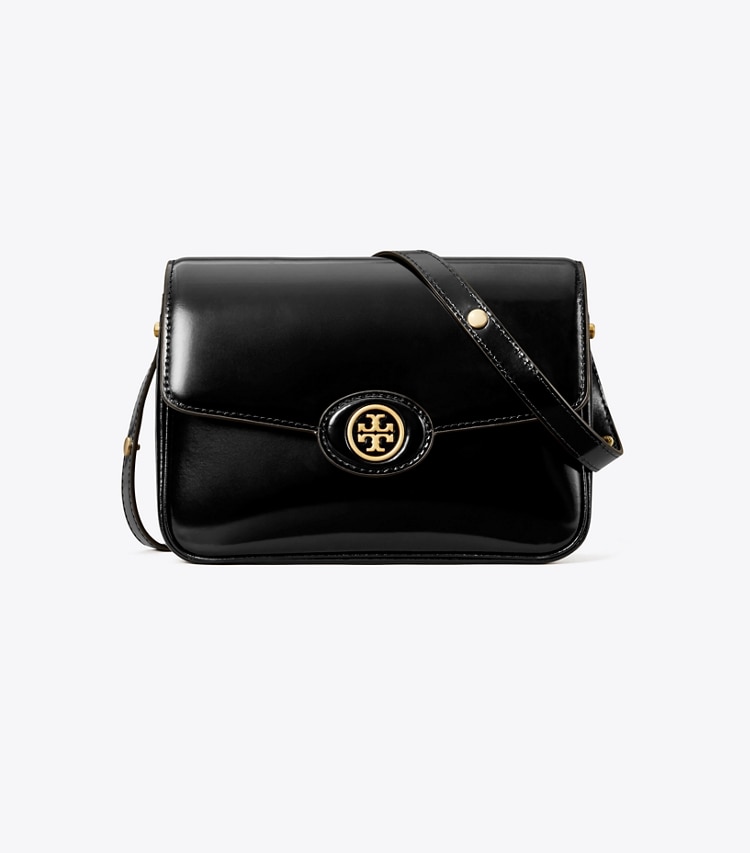 Tory Burch designer shoulder bags Robinson Spazzolato Convertible Shoulder Bag in Black front
