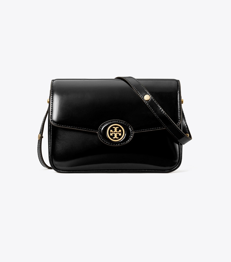 Tory Burch designer shoulder bags Robinson Spazzolato Convertible Shoulder Bag in Black angle