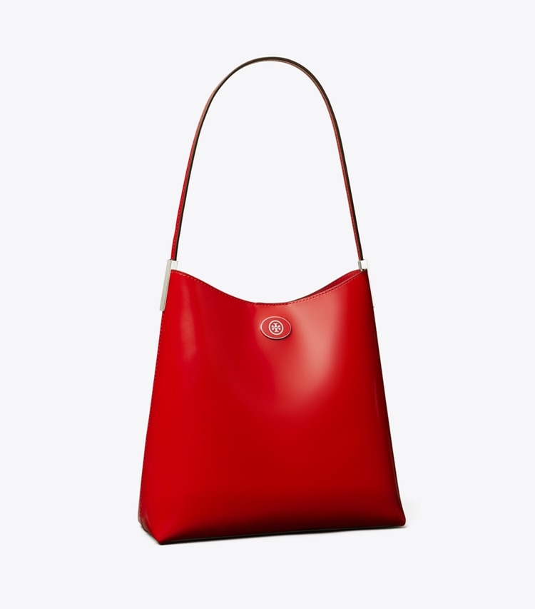 Tory Burch designer hobo bags Robinson Spazzolato Hobo Bag in Red Sky angle