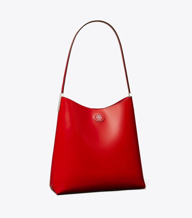 Tory Burch designer hobo bags Robinson Spazzolato Hobo Bag in Red Sky angle