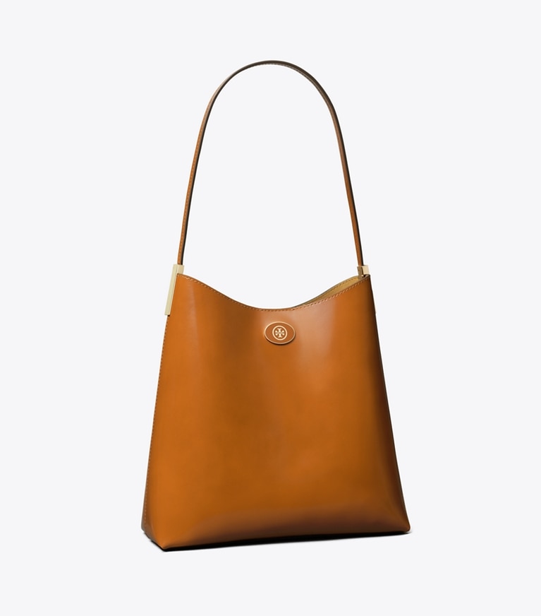 Tory Burch designer hobo bags Robinson Spazzolato Hobo Bag in DARK SIENNA angle