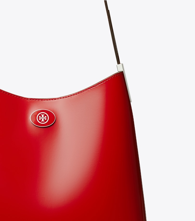 Tory Burch designer hobo bags Robinson Spazzolato Hobo Bag in Red Sky detail