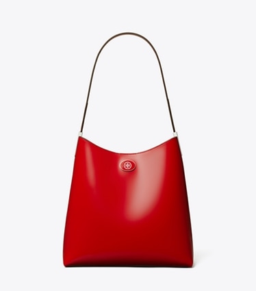Tory Burch designer hobo bags Robinson Spazzolato Hobo Bag in Red Sky front