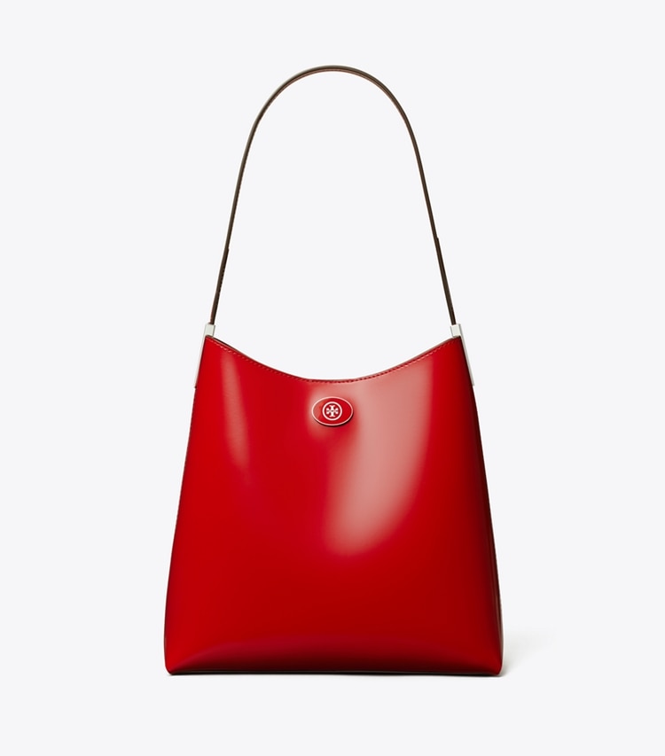 Tory Burch designer hobo bags Robinson Spazzolato Hobo Bag in Red Sky front