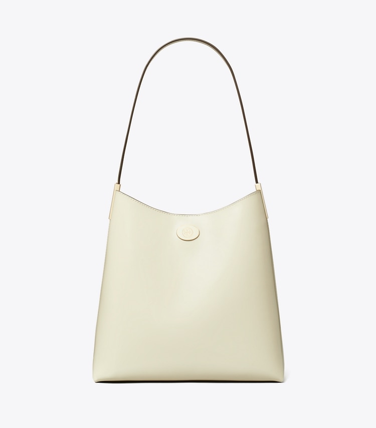 Tory Burch designer hobo bags Robinson Spazzolato Hobo Bag in SHEA BUTTER front