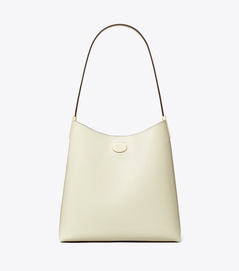 Tory Burch designer hobo bags Robinson Spazzolato Hobo Bag in SHEA BUTTER front