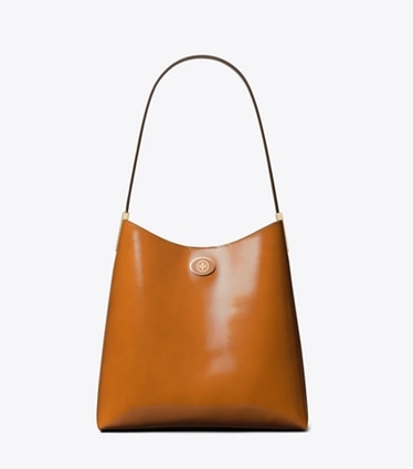 Tory Burch designer hobo bags Robinson Spazzolato Hobo Bag in DARK SIENNA front