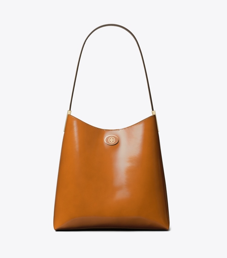 Tory Burch designer hobo bags Robinson Spazzolato Hobo Bag in DARK SIENNA front
