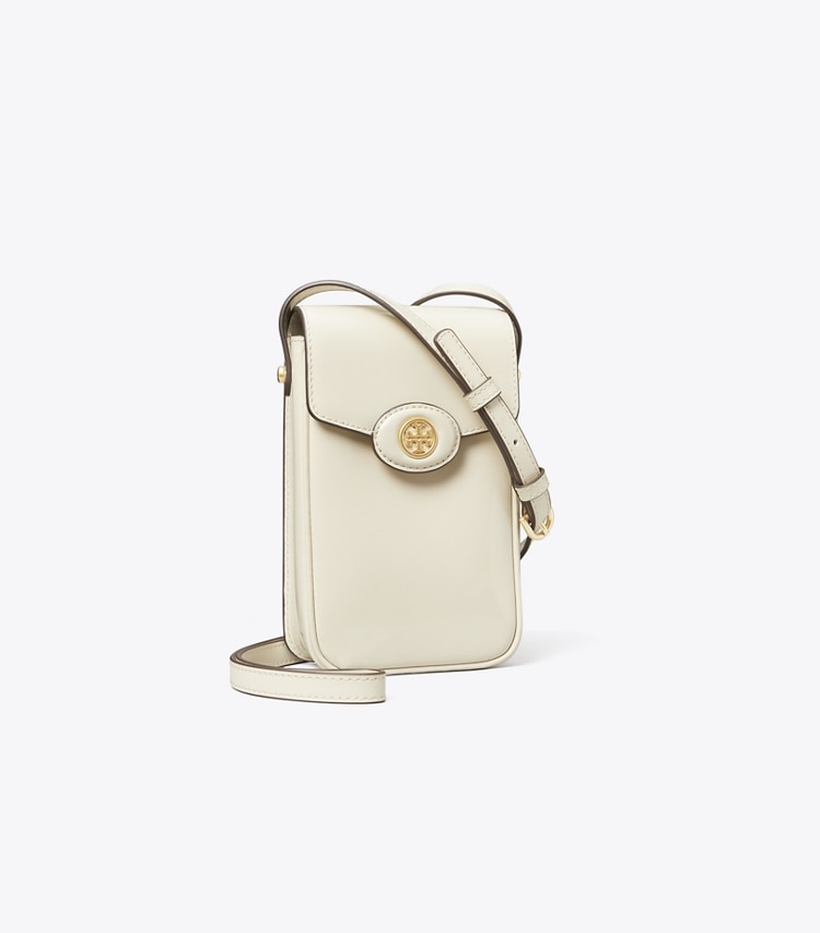 Tory Burch designer mini bags Robinson Spazzolato Phone Crossbody in SHEA BUTTER angle
