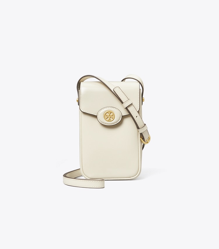 Tory Burch designer mini bags Robinson Spazzolato Phone Crossbody in SHEA BUTTER front