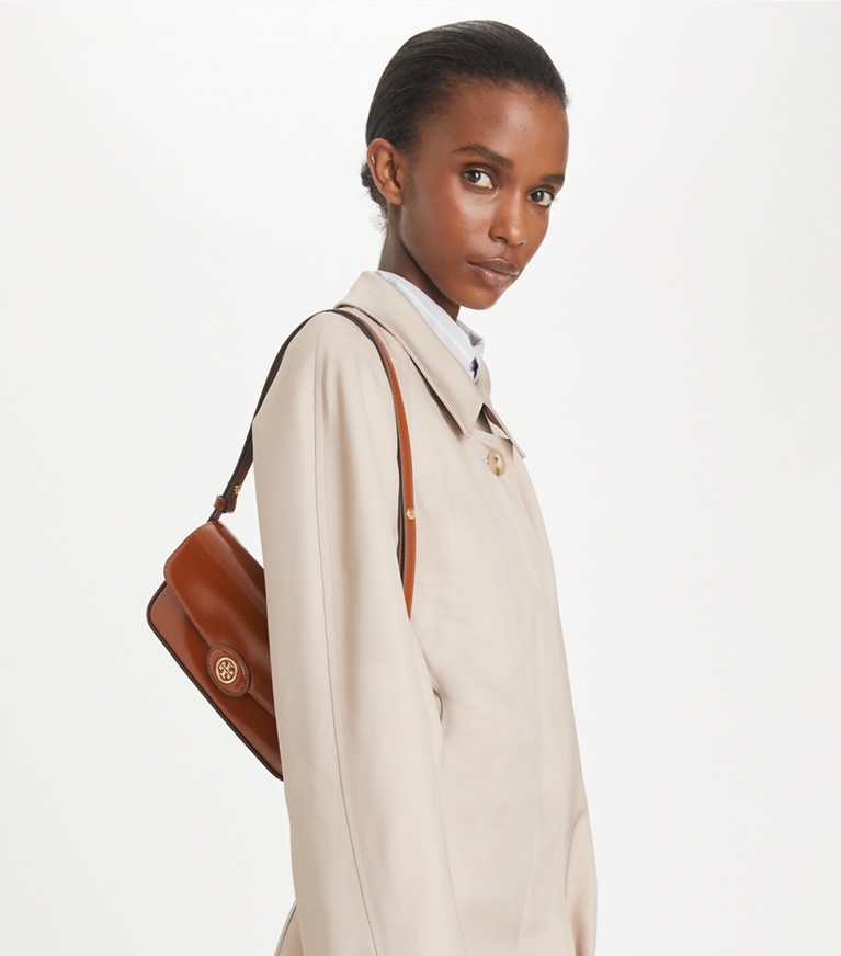 Tory Burch designer shoulder bags Robinson Spazzolato Rectangular Shoulder Bag in DARK SIENNA angle