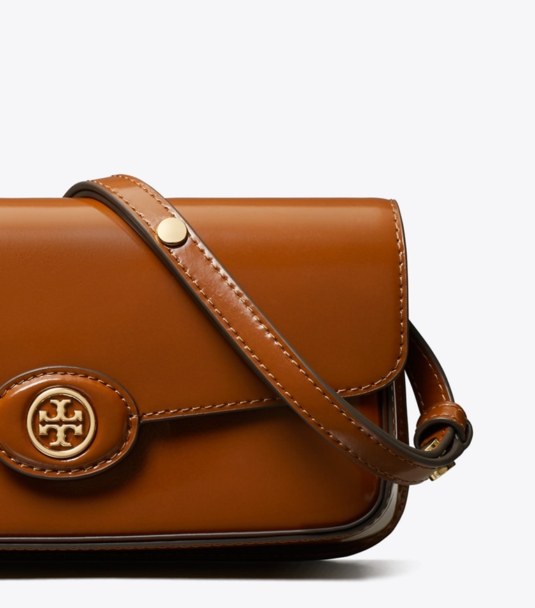 Tory Burch designer shoulder bags Robinson Spazzolato Rectangular Shoulder Bag in DARK SIENNA angle