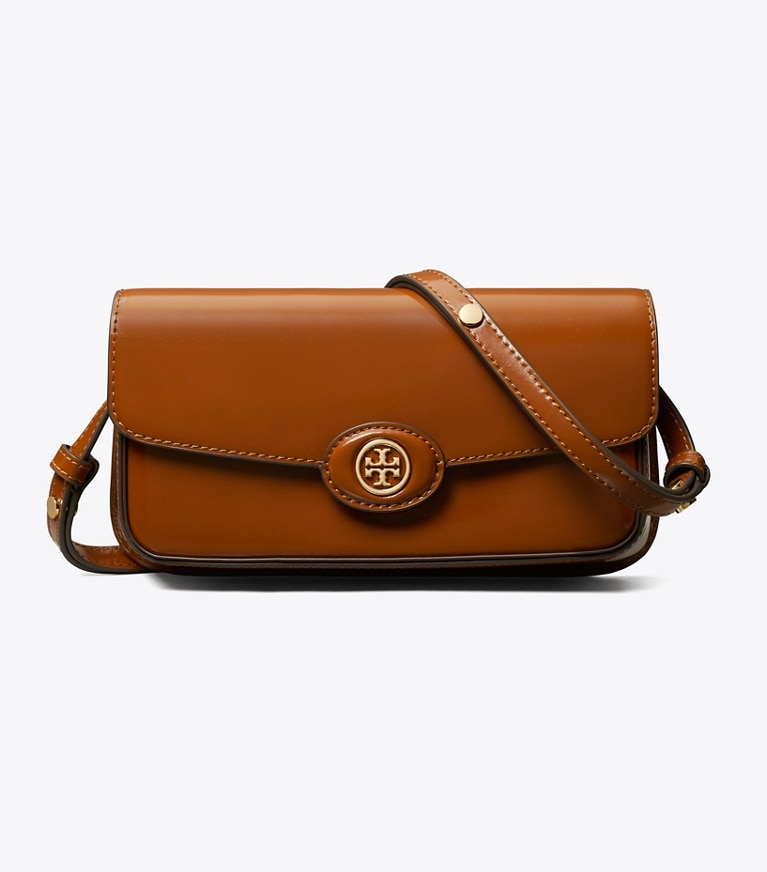 Tory Burch designer shoulder bags Robinson Spazzolato Rectangular Shoulder Bag in DARK SIENNA angle
