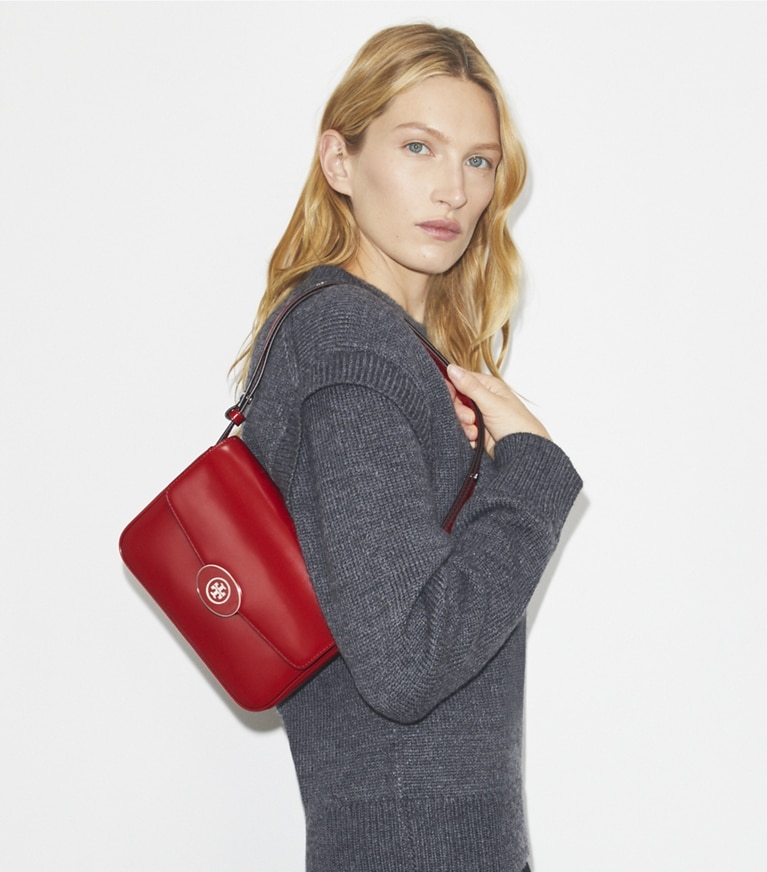 Tory Burch designer shoulder bags Robinson Spazzolato Shoulder Bag in Red Sky angle