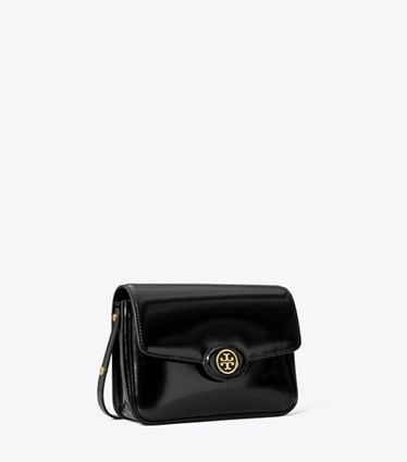 Tory Burch designer shoulder bags Robinson Spazzolato Shoulder Bag in Black angle
