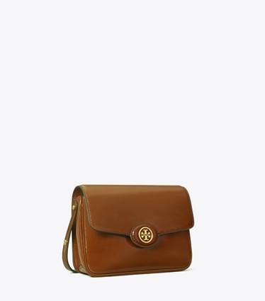 Tory Burch designer shoulder bags Robinson Spazzolato Shoulder Bag in DARK SIENNA angle