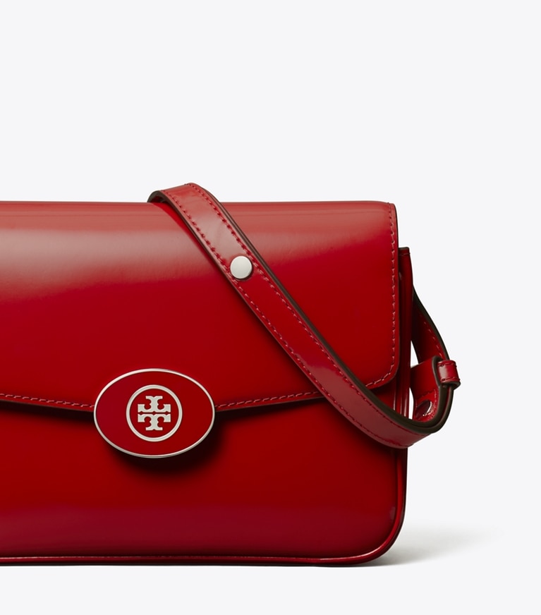 Tory Burch designer shoulder bags Robinson Spazzolato Shoulder Bag in Red Sky angle