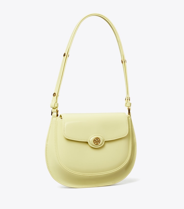 Tory Burch designer shoulder bags Robinson Spazzolato Small Flap Bag in Lemon angle