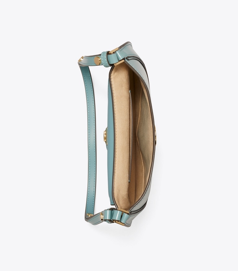 Tory Burch designer ショルダーバッグ ロビンソン スパッツォラート スモールフラップバッグ in Deep Turquoise angle