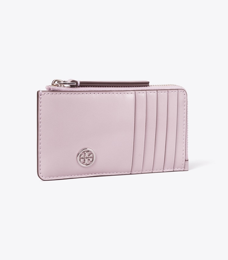 Tory Burch designer card cases Robinson Spazzolato Top-Zip Card Case in Primrose angle