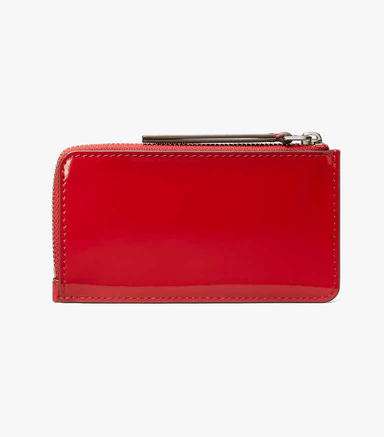 Tory Burch designer card cases Robinson Spazzolato Zip Card Case in Red Sky angle