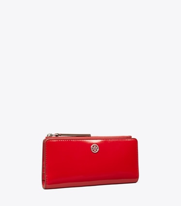 Tory Burch designer 財布 ロビンソン スパッツォラート ジップ スリム ウォレット in Red Sky angle