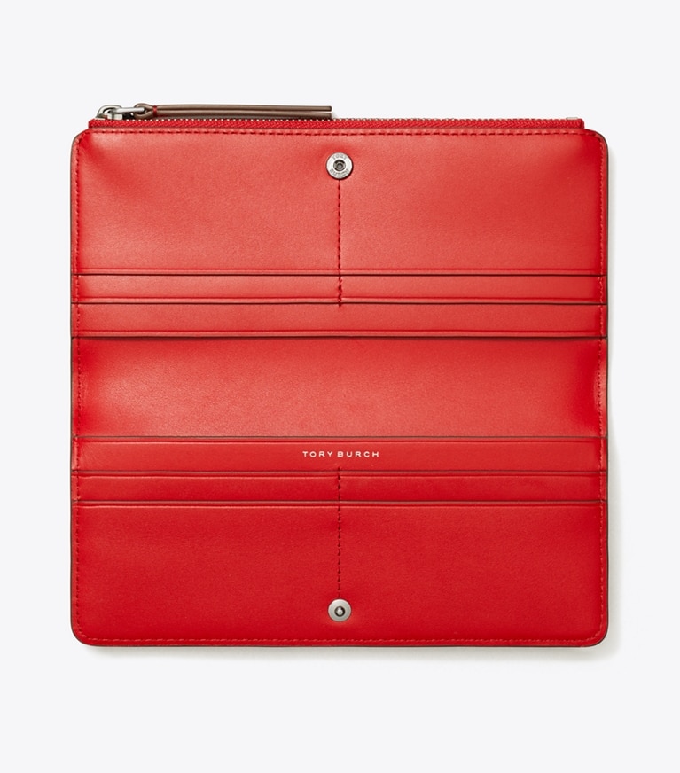 Tory Burch designer wallets Robinson Spazzolato Zip Slim Wallet in Red Sky angle