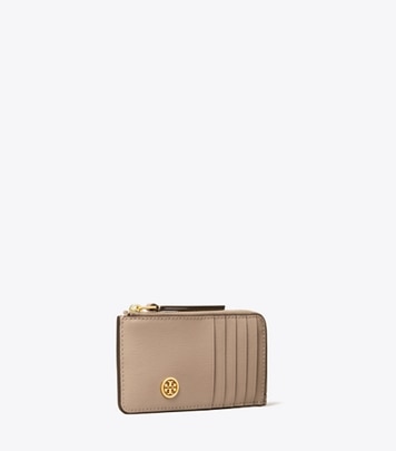 TORY BURCH: Robinson credit card holder in saffiano leather - Brown