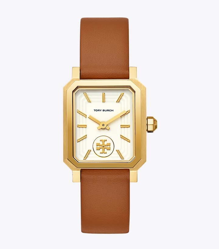 Robinson Watch, Brown Leather/Gold-Tone, 27 X 29 MM: Women's Designer Strap  Watches | Tory Burch
