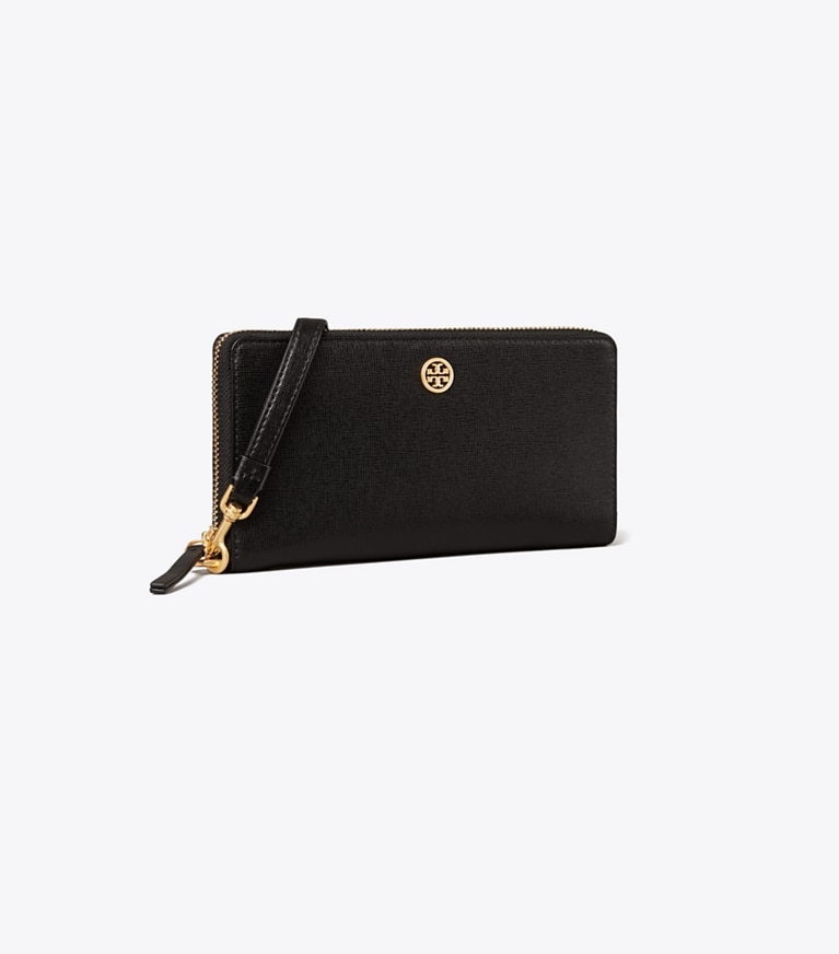 Tory Burch designer wallets Robinson Zip Continental Wallet in Black angle