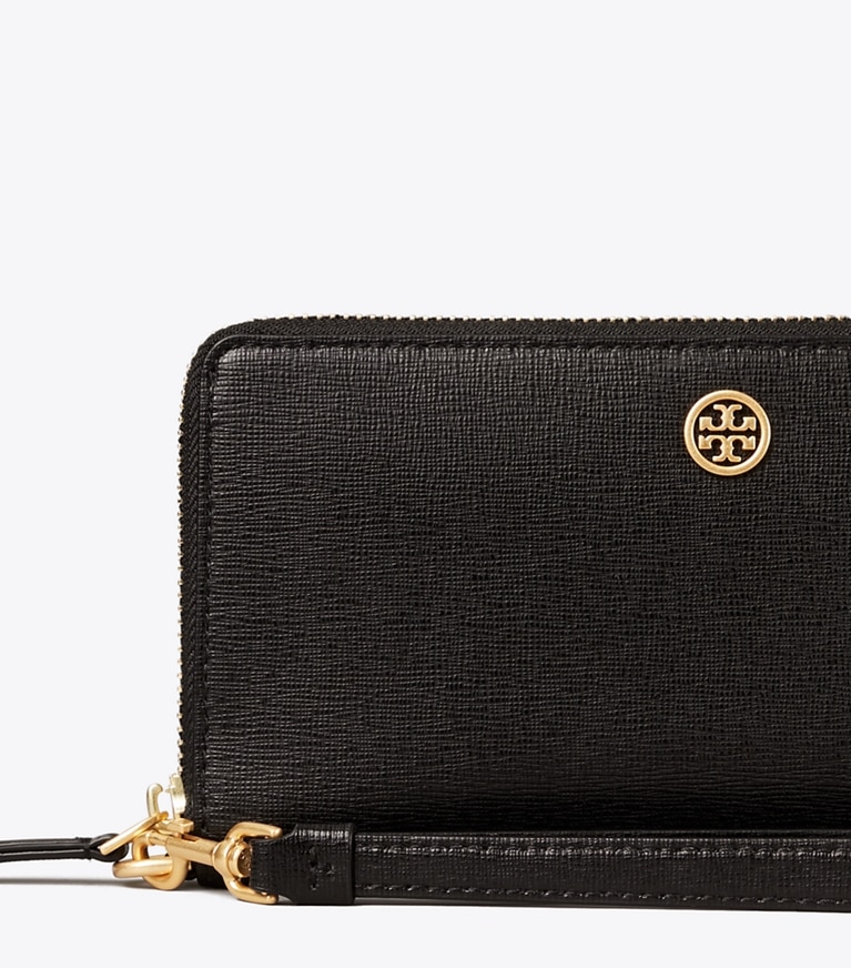 Tory Burch designer wallets Robinson Zip Continental Wallet in Black angle