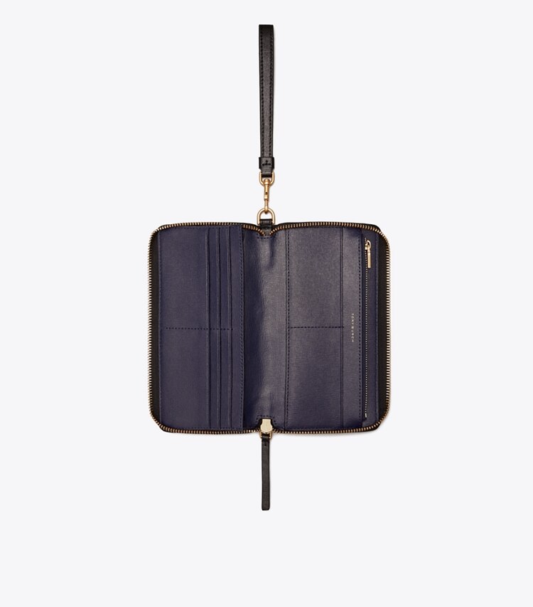 Tory Burch designer wallets Robinson Zip Continental Wallet in Black overhead