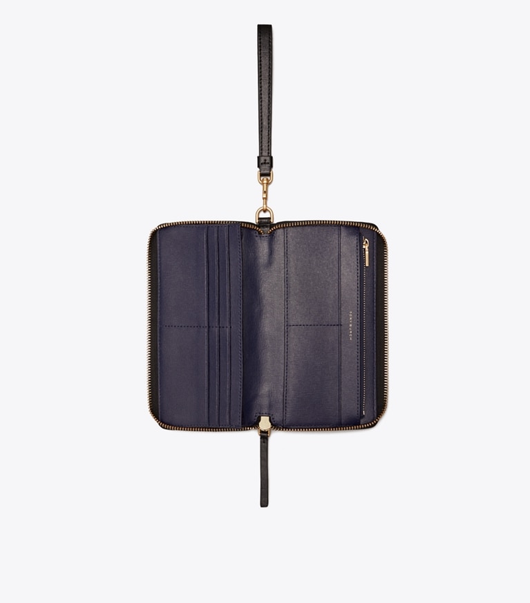 Tory Burch designer wallets Robinson Zip Continental Wallet in Black angle