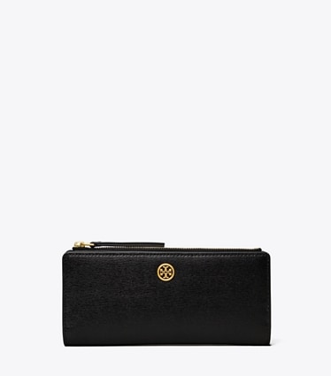 Tory Burch designer wallets Robinson Zip Slim Wallet in Black front