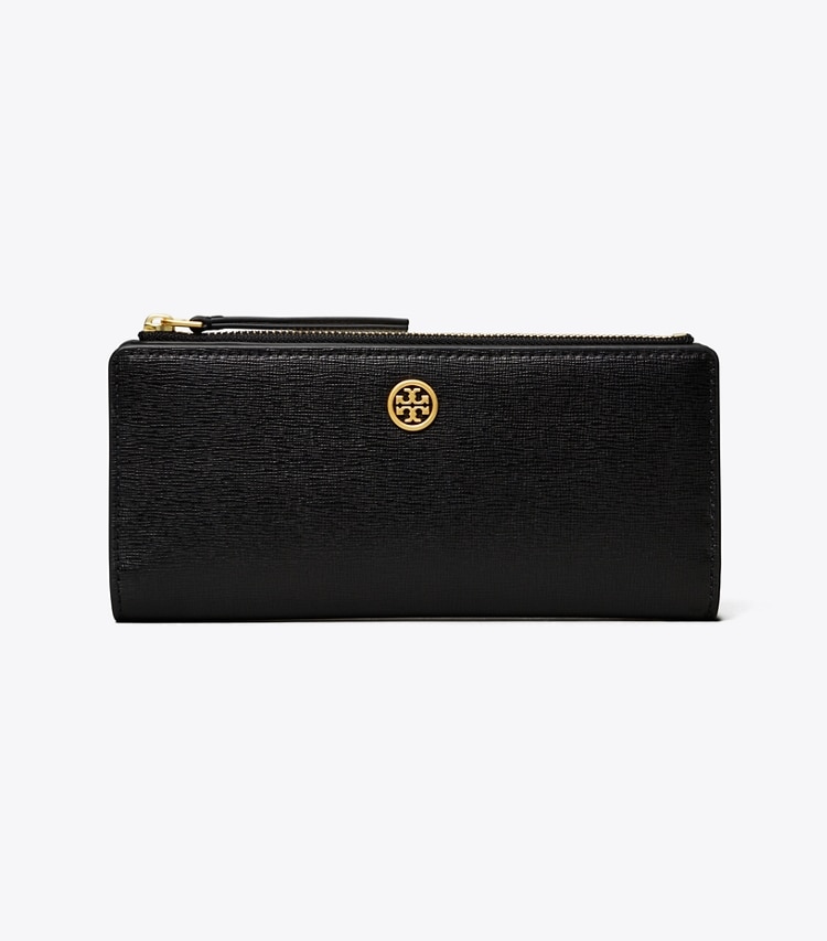 Tory Burch designer wallets Robinson Zip Slim Wallet in Black front