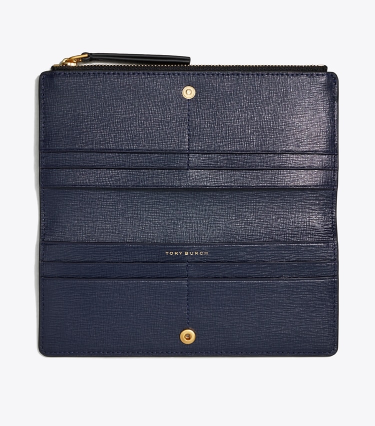 Tory Burch designer wallets Robinson Zip Slim Wallet in Black overhead
