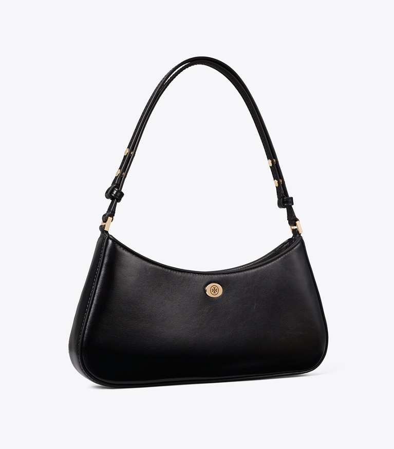 Tory Burch designer shoulder bags Robinson Zip Top Shoulder Bag in Black angle