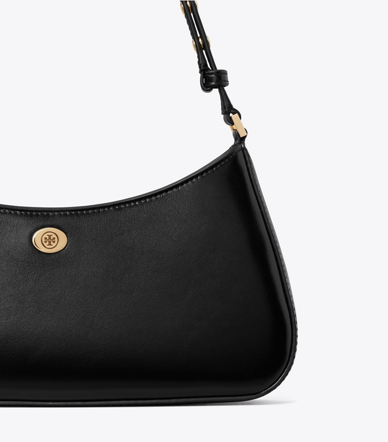 Tory Burch designer shoulder bags Robinson Zip Top Shoulder Bag in Black detail