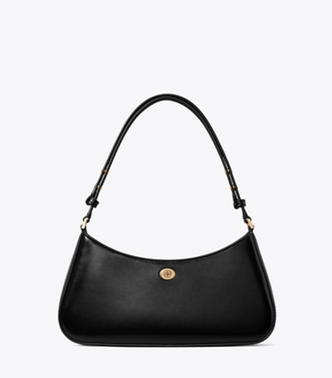 Tory Burch designer shoulder bags Robinson Zip Top Shoulder Bag in Black front
