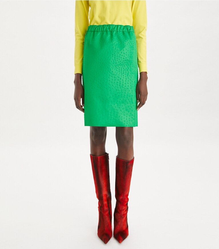 Tory Burch designer unterteile Rock aus Kunstleder in Spring Jade on model detail