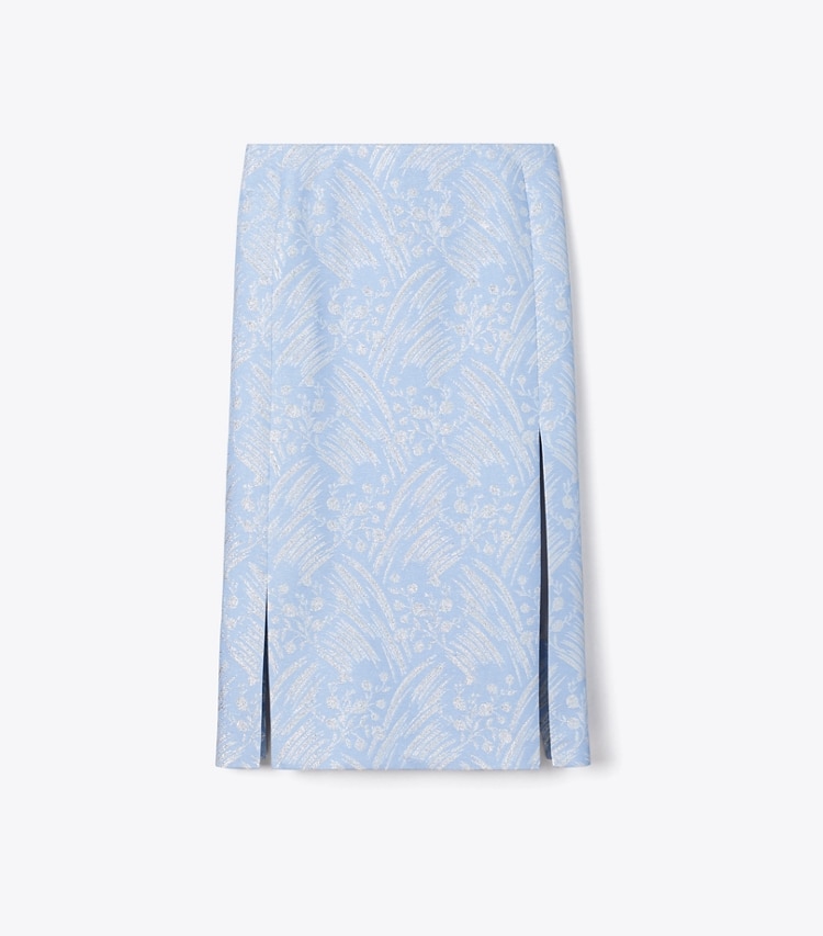 Tory Burch designer unterteile Rock aus Seidenjacquard in Light Blue Wispy Flower front