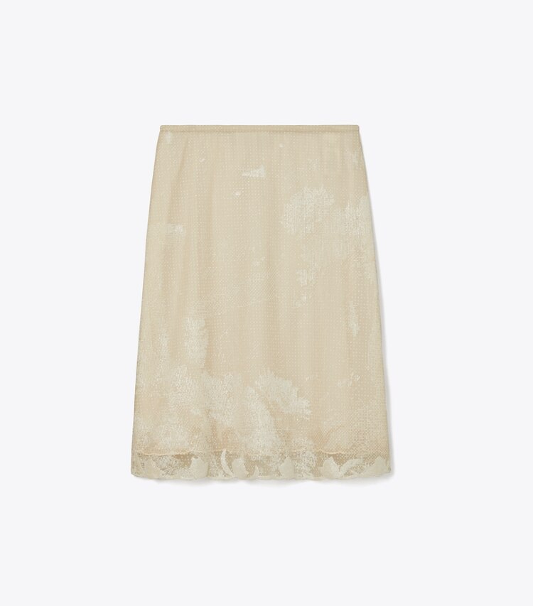 Tory Burch designer unterteile Rock aus verziertem Jerseymesh in Toasted Biscuit front