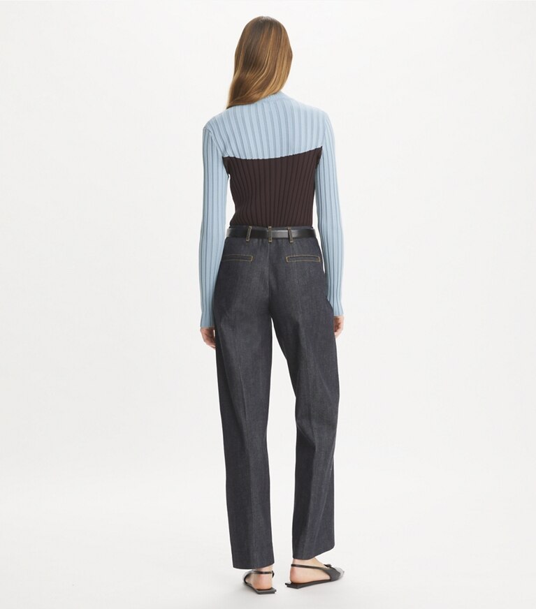 Tory Sport designer strickware Rollkragenpullover in Colorblock-Optik in Seafaring / Dark Eggplant front