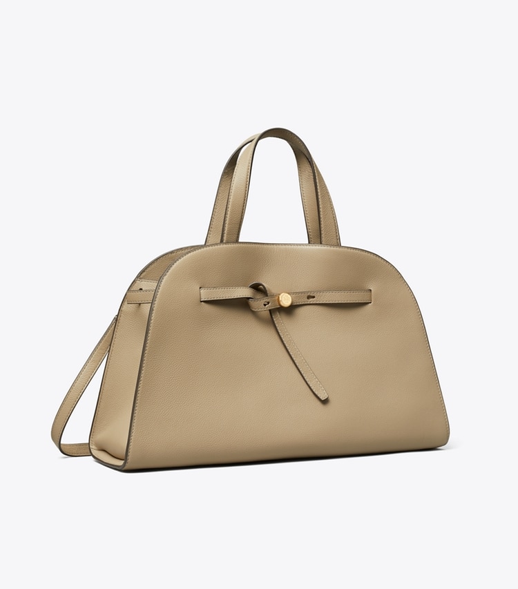 Tory Burch designer サッチェルバッグ ロミー バウレット in Soft Cement angle