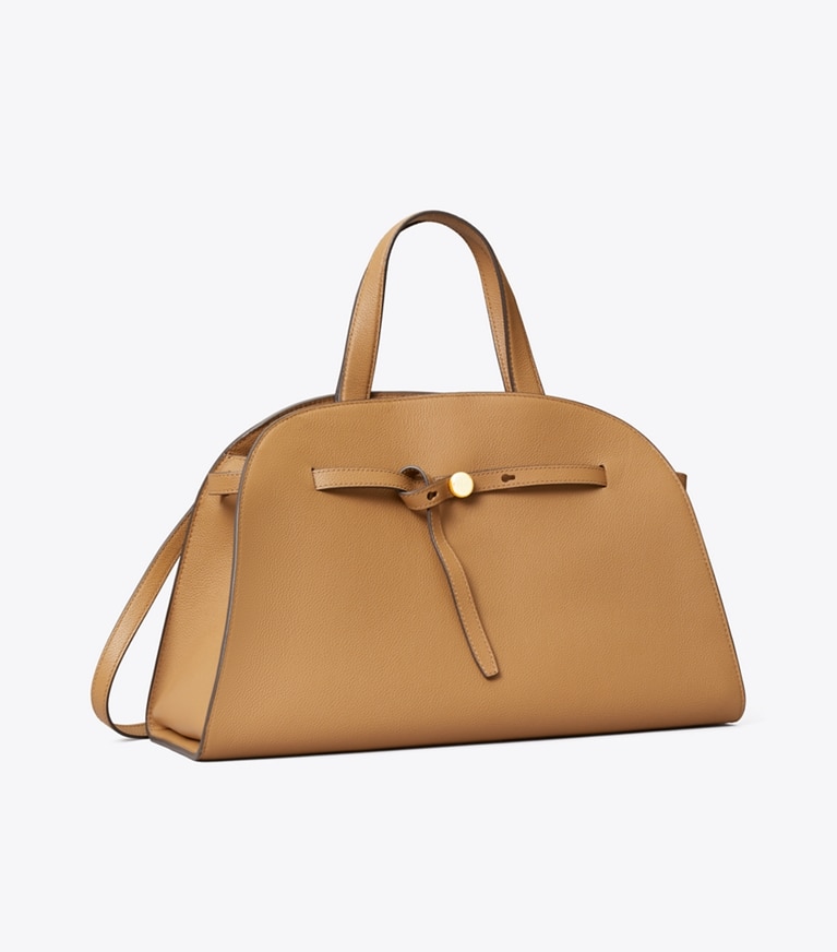 Tory Burch designer satchels Romy Bauletto in Tiramisu angle