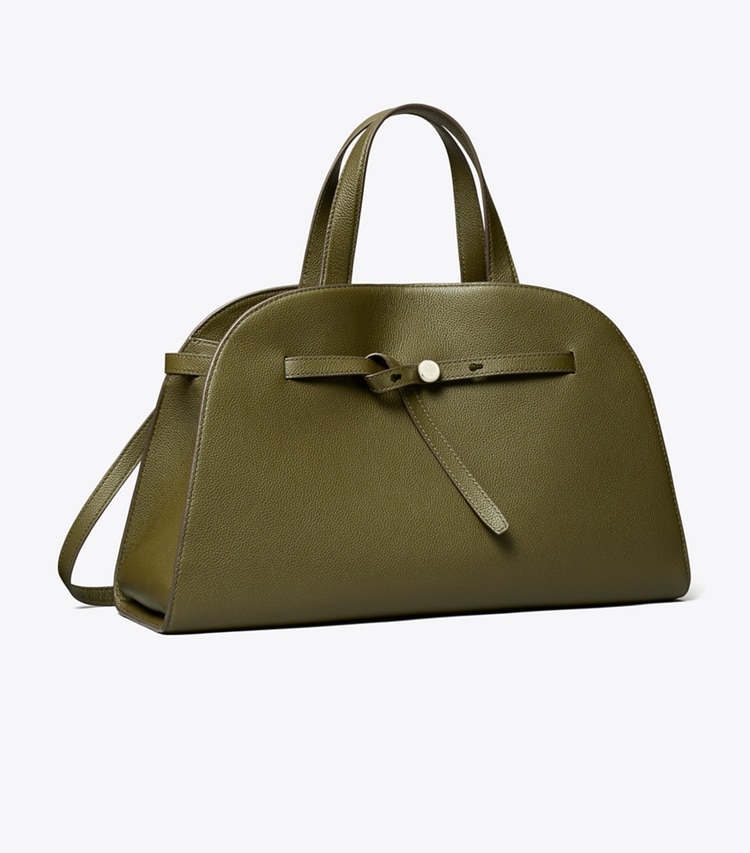 Tory Burch designer サッチェルバッグ ロミー バウレット in Dark Olive angle