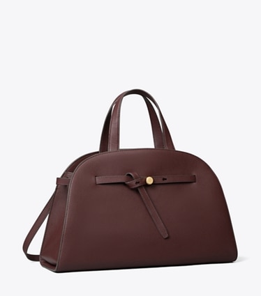 Tory Burch designer satchels Romy Bauletto in Dark Carmine angle