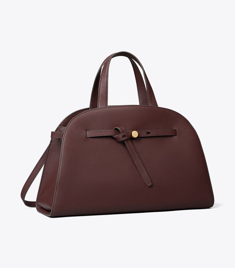 Tory Burch designer satchels Romy Bauletto in Dark Carmine angle