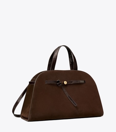 Tory Burch designer henkeltaschen Romy Bauletto aus Wildleder in DARK COCOA angle