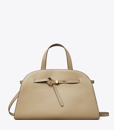 Tory Burch designer サッチェルバッグ ロミー バウレット in Soft Cement front